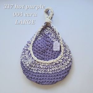 LARGE 317 HOT PURPLE 004 ECRU HANDMADE CROCHETED  HANGING WALL BASKET